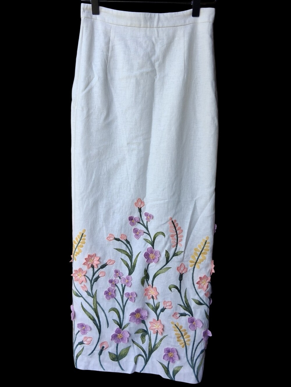 Antonio Melani Riviera Floral Midi Skirt Linen Blend 0 Ivory
